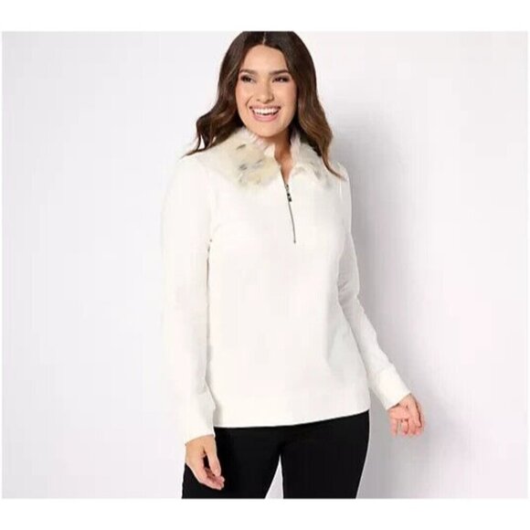 Jingle Belles by Kim Gravel Faux Fur Half Zip Sweatshirt Cream 3X A624557 - Picture 1 of 1